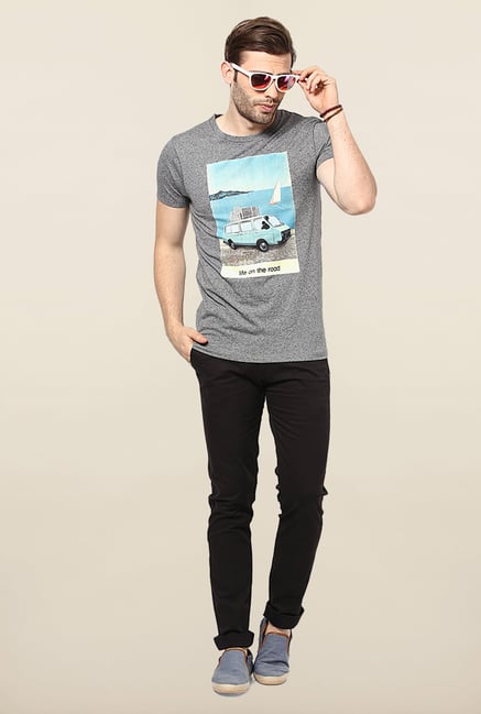Jack & Jones Light Grey Printed Crew Neck T-Shirt Jack & Jones Light Grey Printed Crew Neck T-Shirt