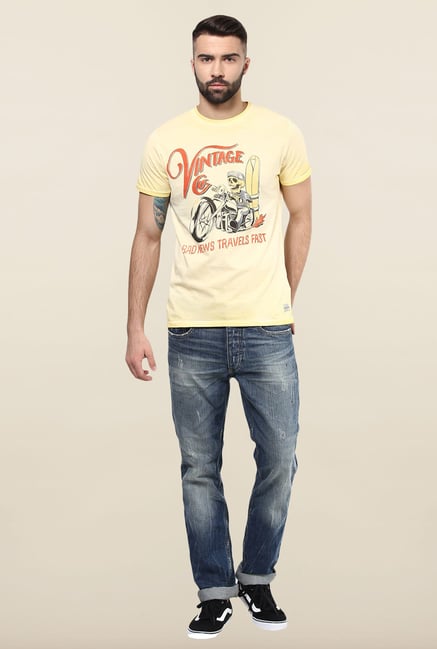 Jack & Jones Yellow Printed T-Shirt Jack & Jones Yellow Printed T-Shirt