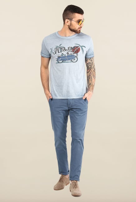 Jack & Jones Blue Short Sleeves Printed T-Shirt Jack & Jones Blue Short Sleeves Printed T-Shirt