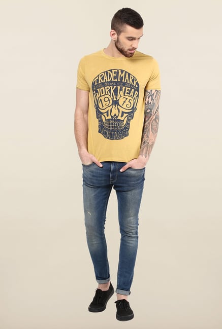 Jack & Jones Yellow Printed T-Shirt Jack & Jones Yellow Printed T-Shirt