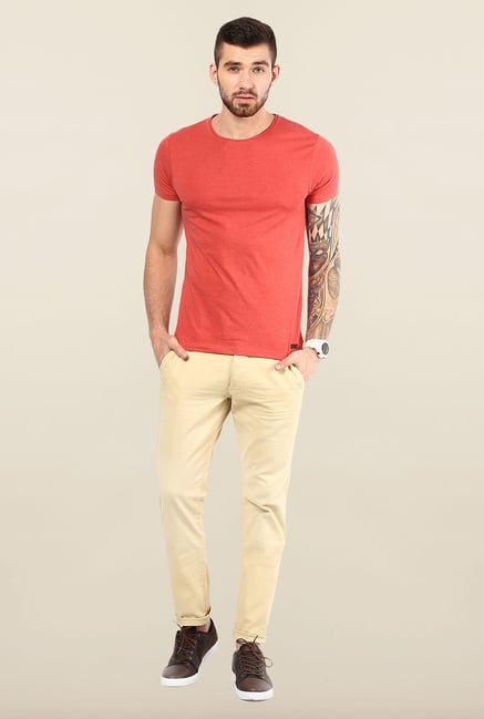Jack & Jones Red Round Neck Solid T-Shirt Jack & Jones Red Round Neck Solid T-Shirt