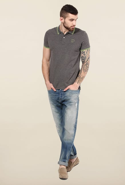 Jack & Jones Grey Solid Polo T-Shirt Jack & Jones Grey Solid Polo T-Shirt