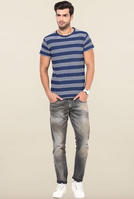 Jack & Jones Blue Striped Cotton T-Shirt Jack & Jones Blue Striped Cotton T-Shirt