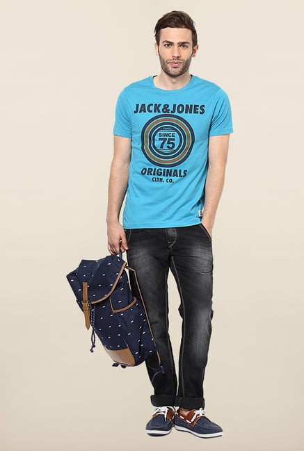 Jack & Jones Blue Round Neck Printed T-Shirt Jack & Jones Blue Round Neck Printed T-Shirt