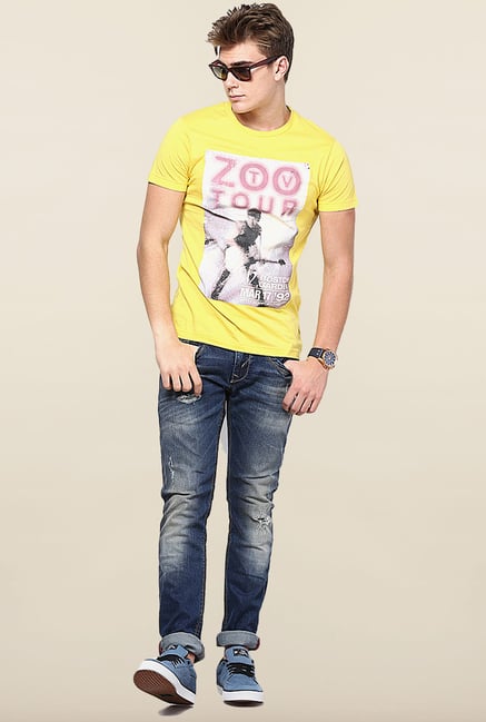 Jack & Jones Yellow Printed Crew Neck T-Shirt Jack & Jones Yellow Printed Crew Neck T-Shirt
