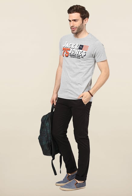 Jack & Jones Light Grey Round Neck Printed T-Shirt Jack & Jones Light Grey Round Neck Printed T-Shirt