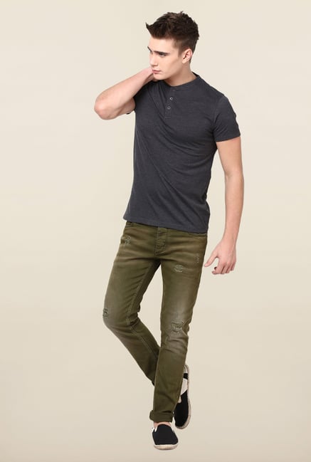 Jack & Jones Green Distressed Slim Fit Jeans Jack & Jones Green Distressed Slim Fit Jeans