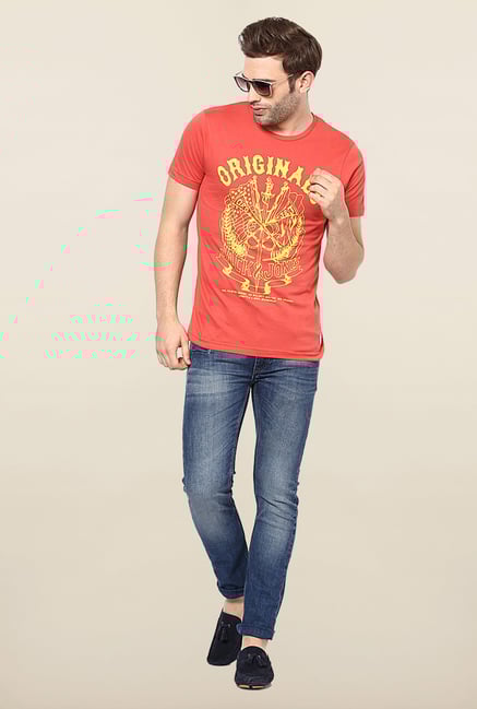 Jack & Jones Red Printed Cotton T-Shirt Jack & Jones Red Printed Cotton T-Shirt