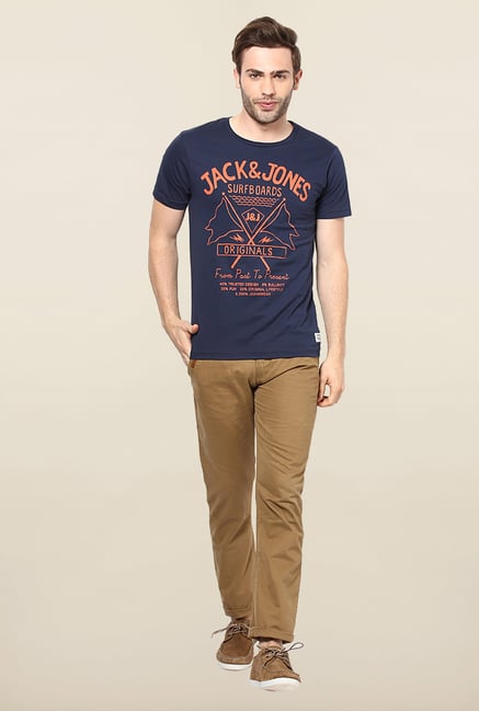 Jack & Jones Navy Round Neck Printed T-Shirt Jack & Jones Navy Round Neck Printed T-Shirt