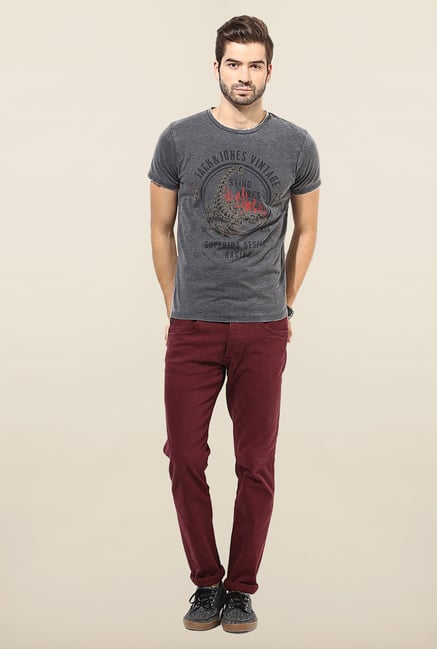 Jack & Jones Grey Round Neck Printed T-Shirt Jack & Jones Grey Round Neck Printed T-Shirt