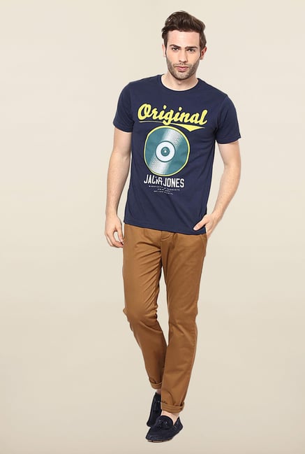 Jack & Jones Navy Printed Crew Neck T-Shirt Jack & Jones Navy Printed Crew Neck T-Shirt