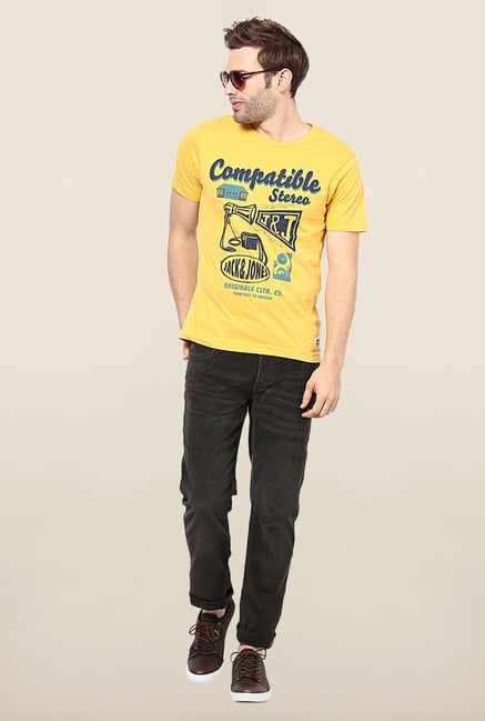 Jack & Jones Yellow Round Neck Printed T-Shirt Jack & Jones Yellow Round Neck Printed T-Shirt