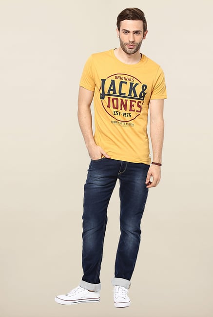 Jack & Jones Yellow Round Neck Printed T-Shirt Jack & Jones Yellow Round Neck Printed T-Shirt
