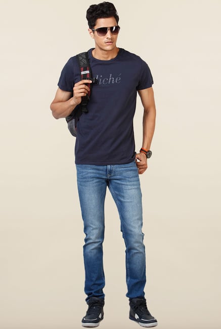 Jack & Jones Navy Printed Crew Neck T-Shirt Jack & Jones Navy Printed Crew Neck T-Shirt
