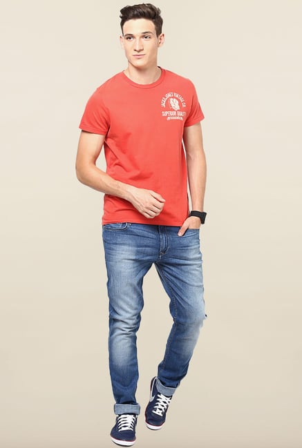 Jack & Jones Orange Round Neck Cotton T-Shirt Jack & Jones Orange Round Neck Cotton T-Shirt
