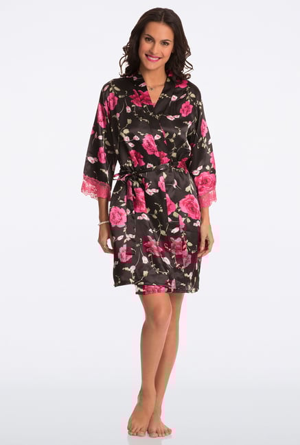 Pretty Secrets Black Floral Print Robe Pretty Secrets Black Floral Print Robe