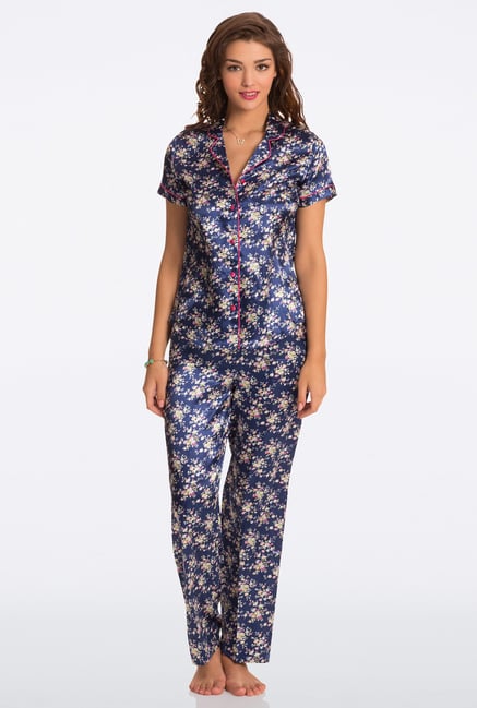 Pretty Secrets Blue Floral Print Top & Pyjama Set Pretty Secrets Blue Floral Print Top & Pyjama Set