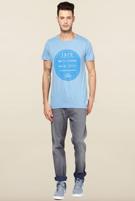 Jack & Jones Blue Printed Round Neck T-Shirt Jack & Jones Blue Printed Round Neck T-Shirt