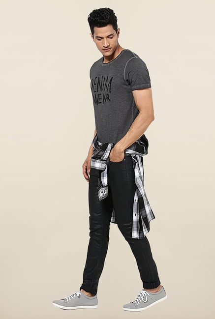 Jack & Jones Dark Grey Printed Round Neck T-Shirt Jack & Jones Dark Grey Printed Round Neck T-Shirt