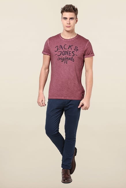 Jack & Jones Maroon Printed T-Shirt Jack & Jones Maroon Printed T-Shirt