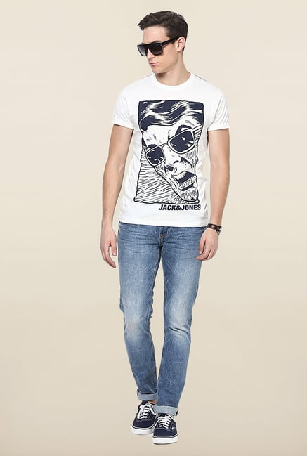 Jack & Jones White Printed Crew Neck T-Shirt Jack & Jones White Printed Crew Neck T-Shirt