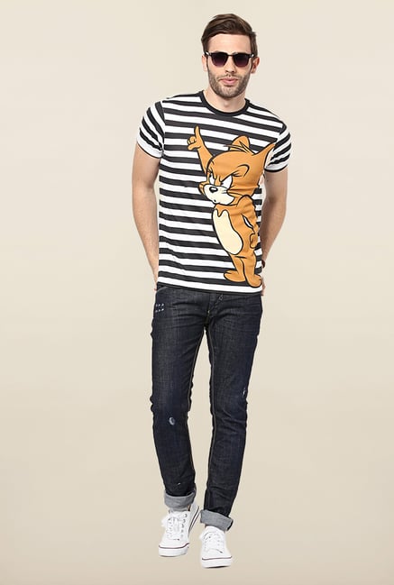 Jack & Jones White & Black Striped T-Shirt Jack & Jones White & Black Striped T-Shirt