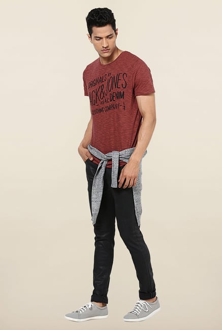 Jack & Jones Maroon Printed Slim Fit T-Shirt Jack & Jones Maroon Printed Slim Fit T-Shirt