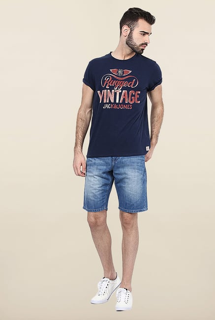Jack & Jones Navy Printed Crew Neck T-Shirt Jack & Jones Navy Printed Crew Neck T-Shirt