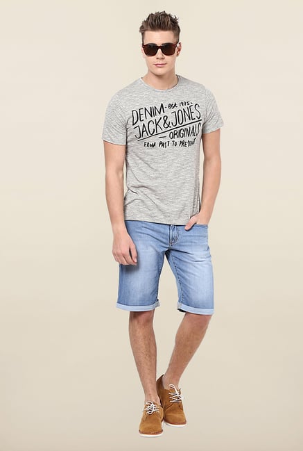 Jack & Jones Grey Printed Crew Neck T-Shirt Jack & Jones Grey Printed Crew Neck T-Shirt