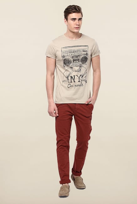 Jack & Jones Beige Cotton T-Shirt Jack & Jones Beige Cotton T-Shirt