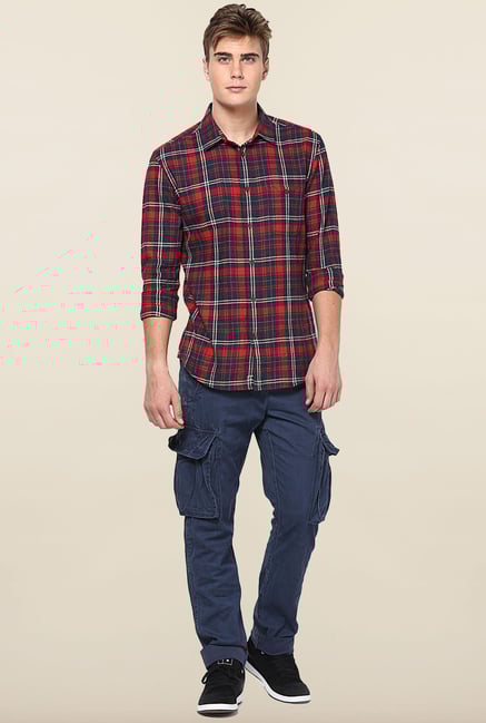 Jack & Jones Blue Solid Cotton Cargo Jack & Jones Blue Solid Cotton Cargo