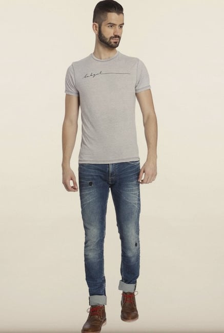Jack & Jones Grey Printed Crew T-shirt Jack & Jones Grey Printed Crew T-shirt