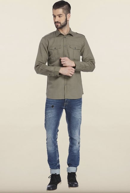 Jack & Jones Grey Solid Casual Shirt Jack & Jones Grey Solid Casual Shirt