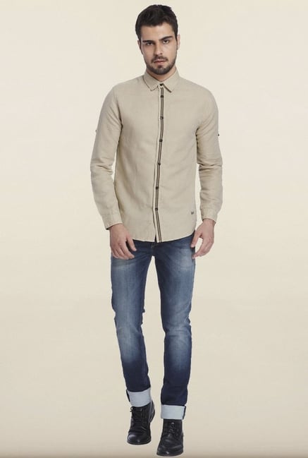 Jack & Jones Beige Solid Casual Shirt Jack & Jones Beige Solid Casual Shirt