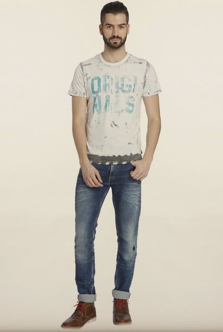 Jack & Jones White Printed Crew Neck T-shirt Jack & Jones White Printed Crew Neck T-shirt