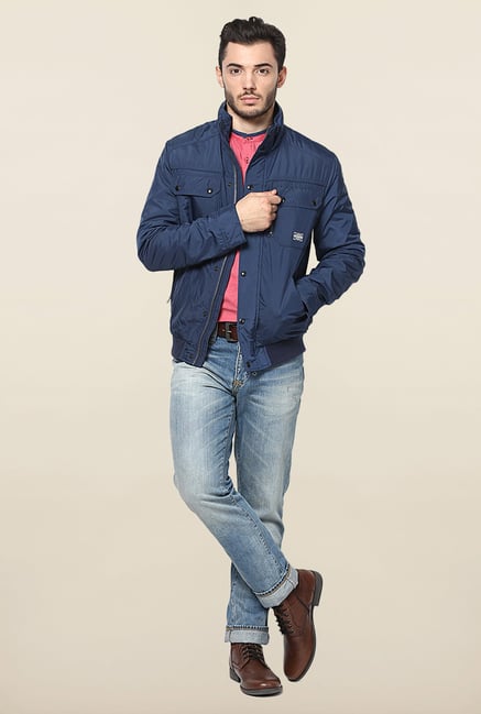 Jack & Jones Blue Solid Casual Jacket Jack & Jones Blue Solid Casual Jacket