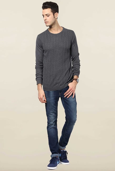 Jack & Jones Grey Striped Crew Neck T-Shirt Jack & Jones Grey Striped Crew Neck T-Shirt