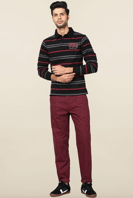 Jack & Jones Maroon Solid Cotton Chinos Jack & Jones Maroon Solid Cotton Chinos