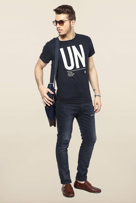 Jack & Jones Navy Washed Slim Fit Jeans Jack & Jones Navy Washed Slim Fit Jeans