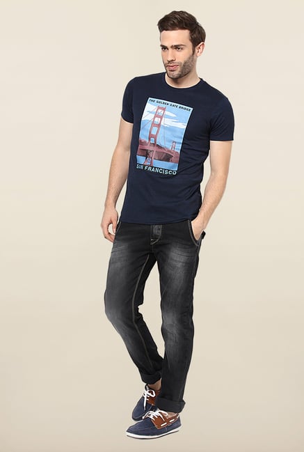 Jack & Jones Navy Printed Crew Neck T-Shirt Jack & Jones Navy Printed Crew Neck T-Shirt