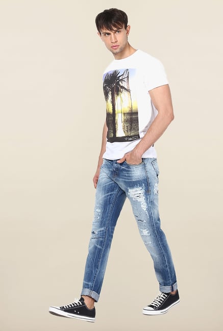 Jack & Jones Blue Distressed Slim Fit Jeans Jack & Jones Blue Distressed Slim Fit Jeans