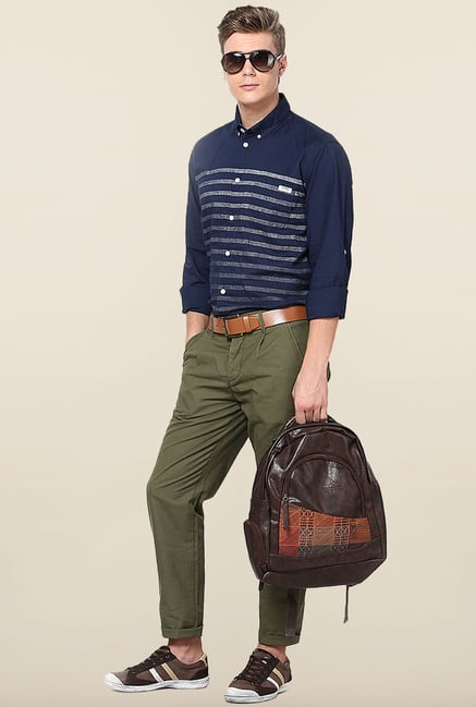 Jack & Jones Green Pleated Cotton Chinos Jack & Jones Green Pleated Cotton Chinos