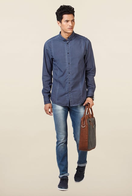Jack & Jones Blue Self Printed Casual Shirt Jack & Jones Blue Self Printed Casual Shirt