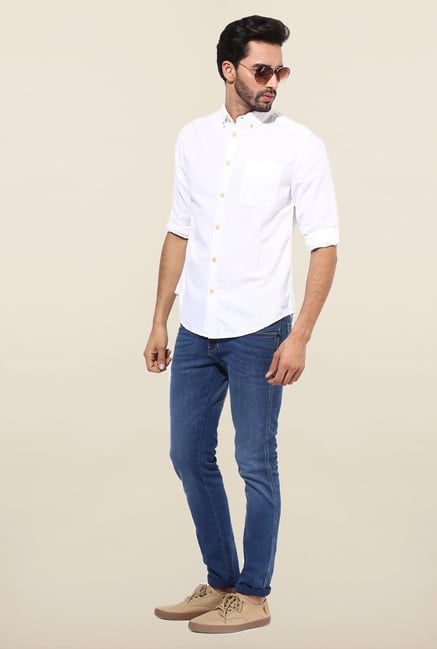 Jack & Jones White Solid Slim Fit Casual Shirt Jack & Jones White Solid Slim Fit Casual Shirt