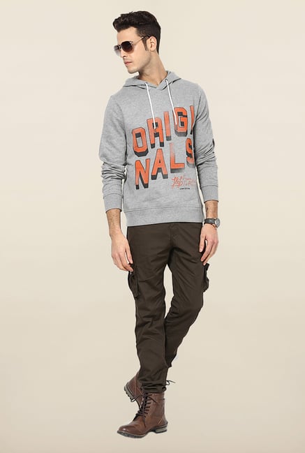 Jack & Jones Light Grey Printed Hoodie Jack & Jones Light Grey Printed Hoodie