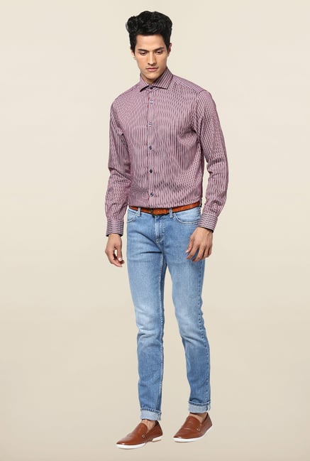 Jack & Jones Maroon Striped Casual Shirt Jack & Jones Maroon Striped Casual Shirt