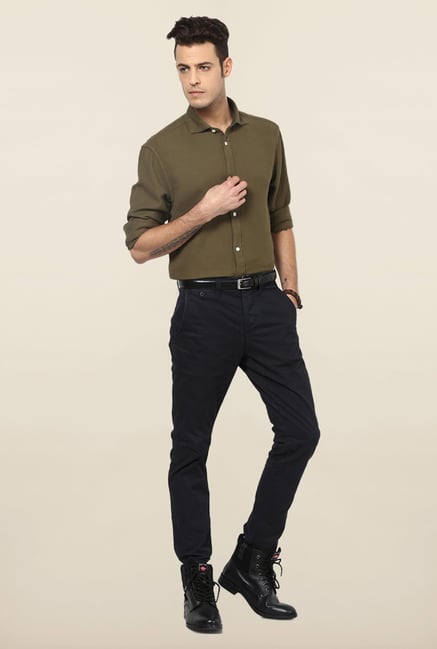 Jack & Jones Olive Solid Casual Shirt Jack & Jones Olive Solid Casual Shirt
