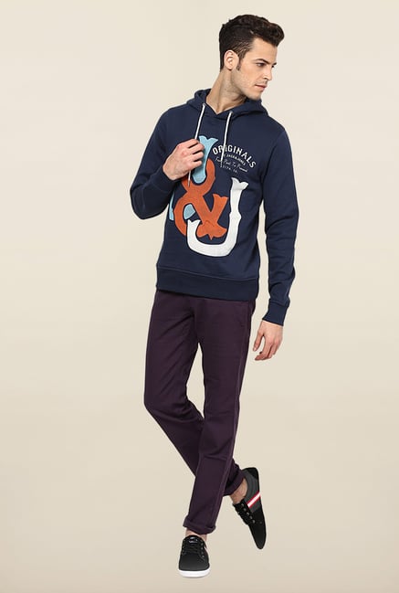 Jack & Jones Navy Cotton Hoodie Jack & Jones Navy Cotton Hoodie