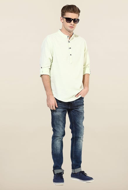Jack & Jones Yellow Solid Cotton Casual Shirt Jack & Jones Yellow Solid Cotton Casual Shirt
