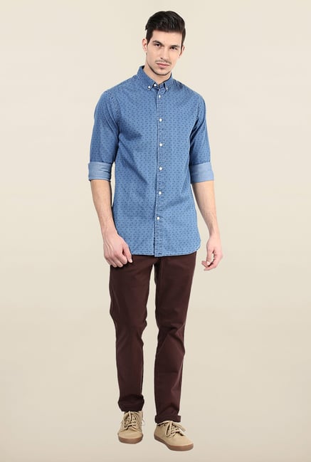 Jack & Jones Blue Button Down Printed Casual Shirt Jack & Jones Blue Button Down Printed Casual Shirt